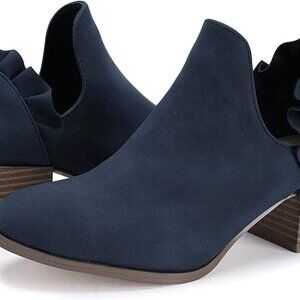 Womens Faux Leather Cutout Ankle Boots 9.5 Slip-On Block Heels Fall Shoes